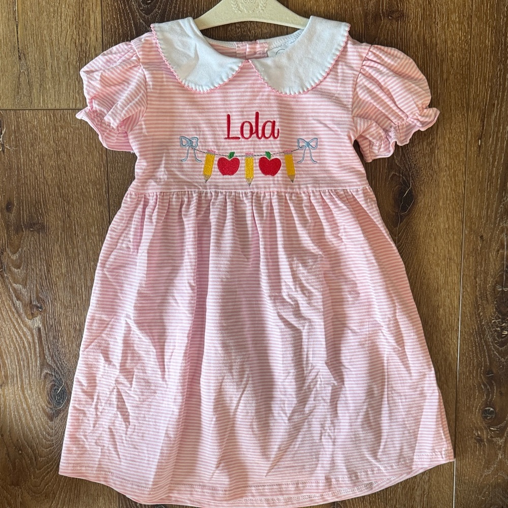 Pink Striped Kids Dress with White Collar